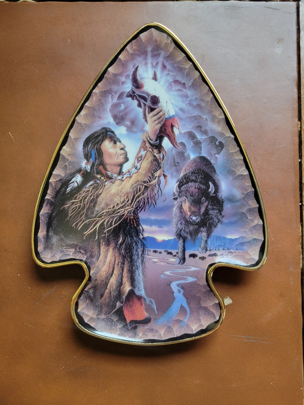 Franklin Mint Calling of the Buffalo Arrowhead Plate Charles Frizzell Native...